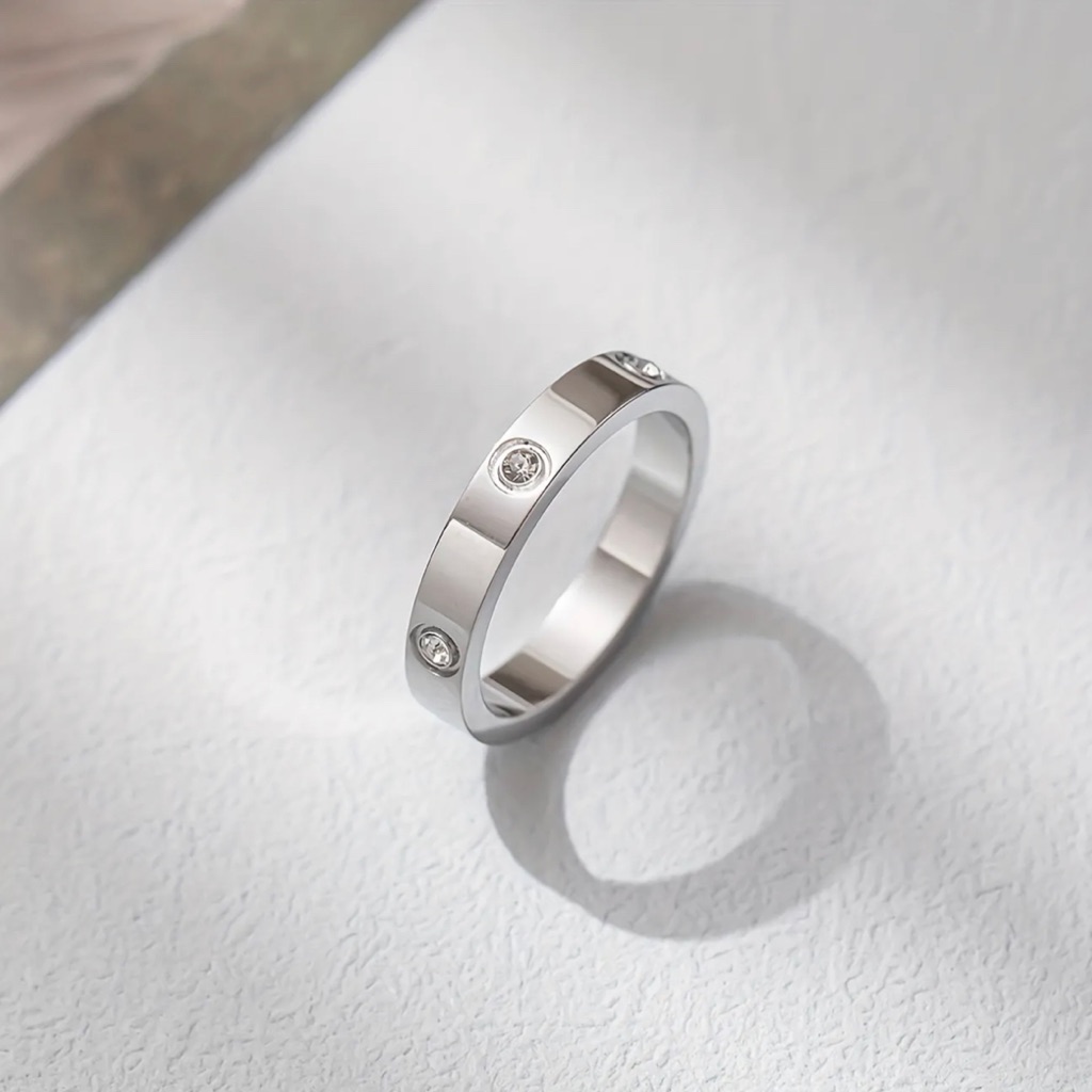 Rhinestone Zirconia Stainless Steel Silver Color Ring